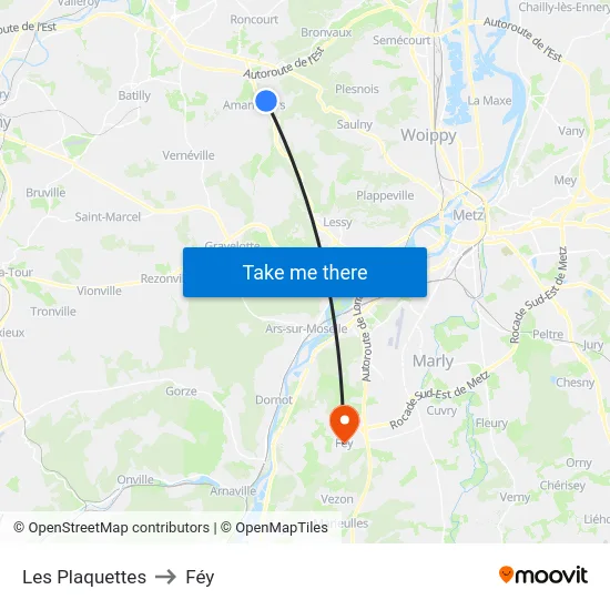 Les Plaquettes to Féy map