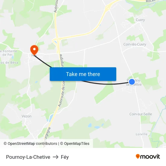 Pournoy-La-Chetive to Féy map