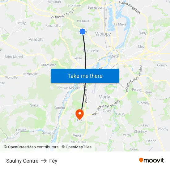 Saulny Centre to Féy map