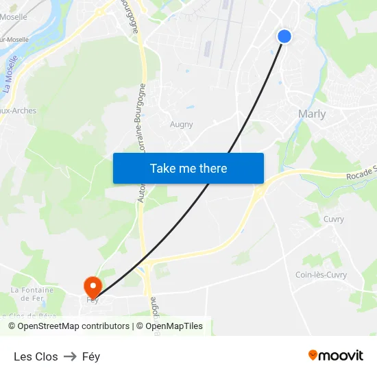 Les Clos to Féy map