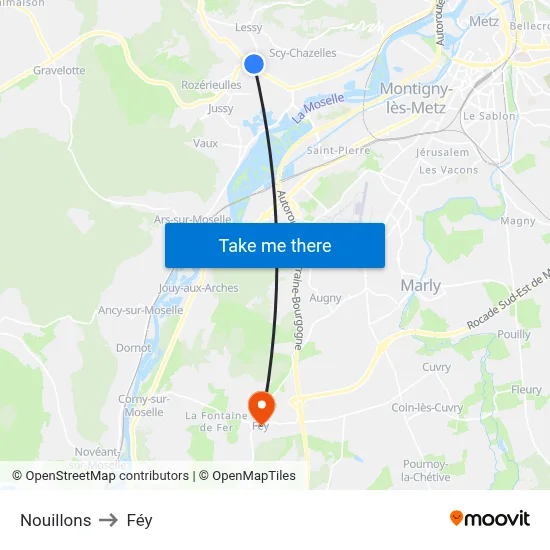Nouillons to Féy map