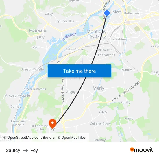 Saulcy to Féy map