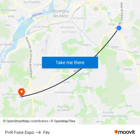 P+R Foire Expo to Féy map