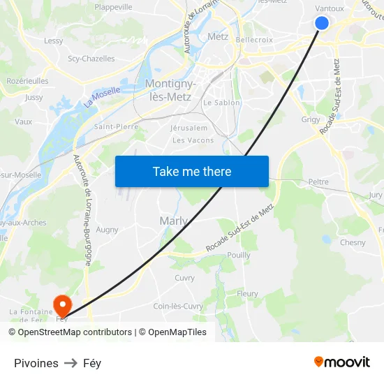 Pivoines to Féy map