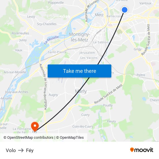 Volo to Féy map