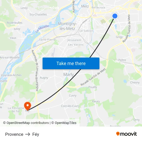 Provence to Féy map