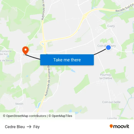 Cedre Bleu to Féy map