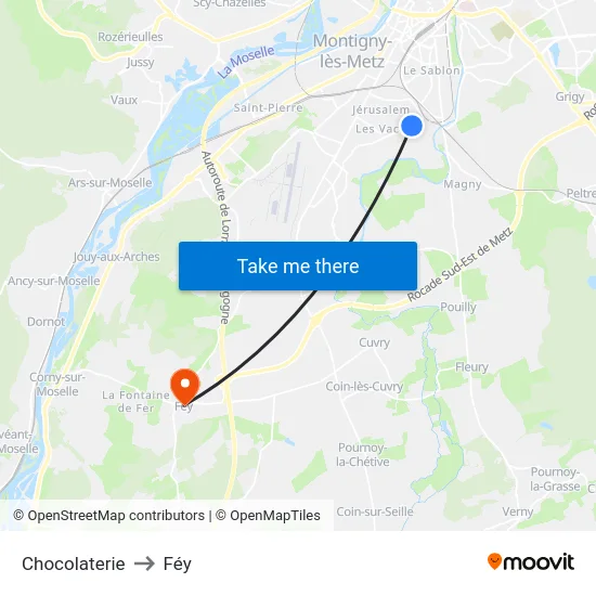 Chocolaterie to Féy map