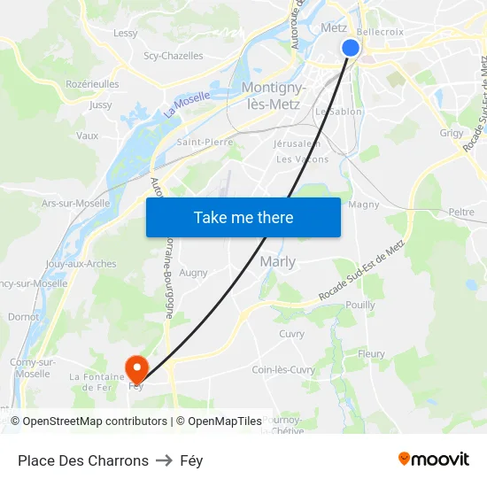 Place Des Charrons to Féy map