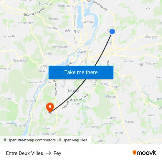 Entre Deux Villes to Féy map