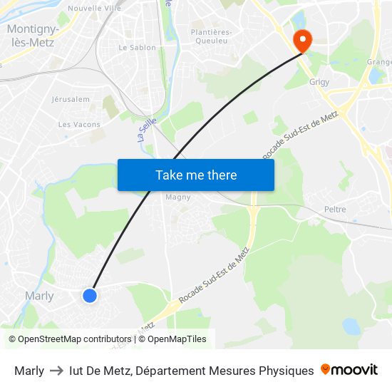 Marly to Iut De Metz, Département Mesures Physiques map