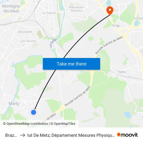 Brazza to Iut De Metz, Département Mesures Physiques map