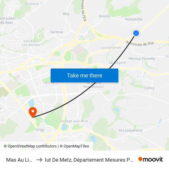 Mas Au Lievre to Iut De Metz, Département Mesures Physiques map