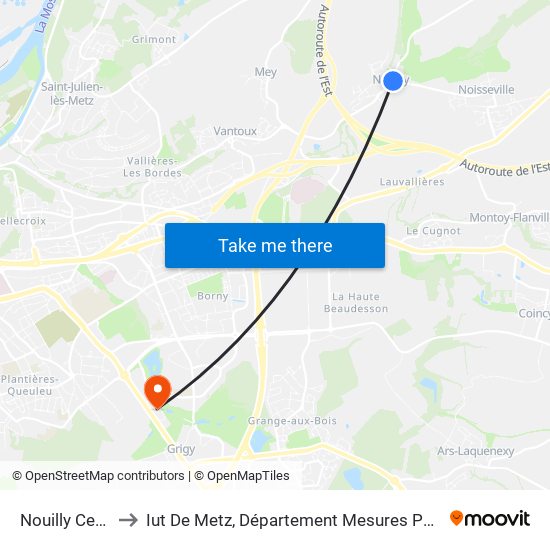 Nouilly Centre to Iut De Metz, Département Mesures Physiques map