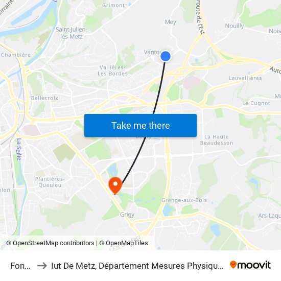 Fonny to Iut De Metz, Département Mesures Physiques map