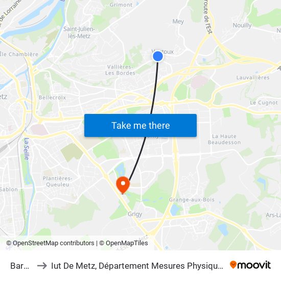 Barbe to Iut De Metz, Département Mesures Physiques map