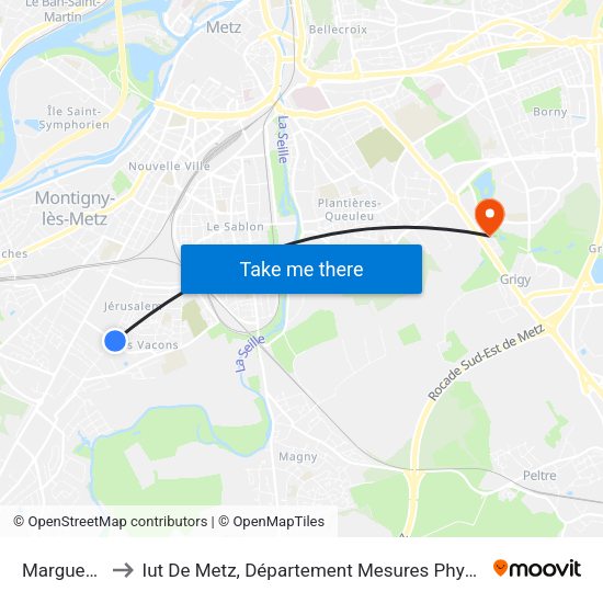 Marguerite to Iut De Metz, Département Mesures Physiques map