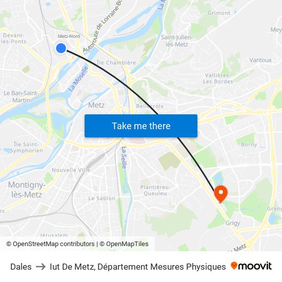 Dales to Iut De Metz, Département Mesures Physiques map