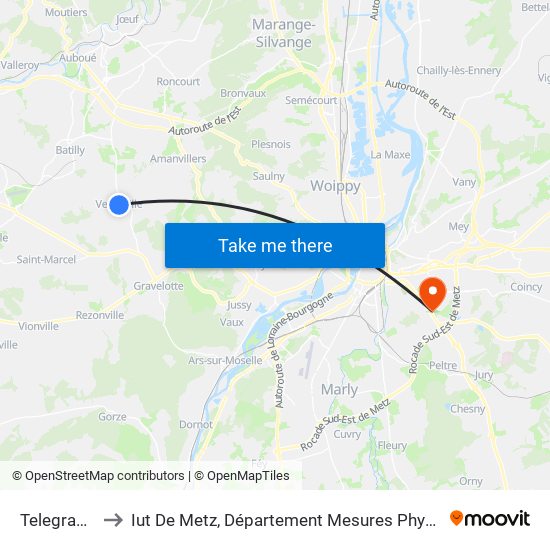 Telegraphe to Iut De Metz, Département Mesures Physiques map