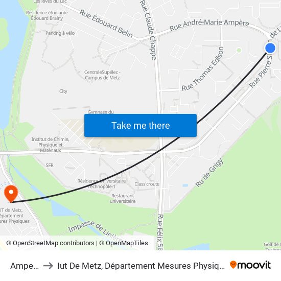 Ampere to Iut De Metz, Département Mesures Physiques map