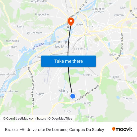 Brazza to Université De Lorraine, Campus Du Saulcy map