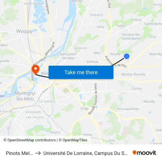 Pinots Meles to Université De Lorraine, Campus Du Saulcy map