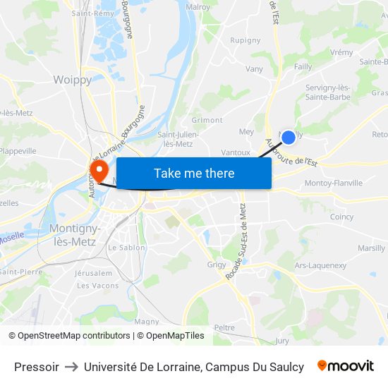 Pressoir to Université De Lorraine, Campus Du Saulcy map