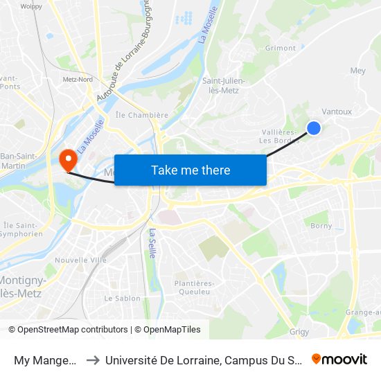 My Mangenot to Université De Lorraine, Campus Du Saulcy map