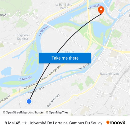 8 Mai 45 to Université De Lorraine, Campus Du Saulcy map