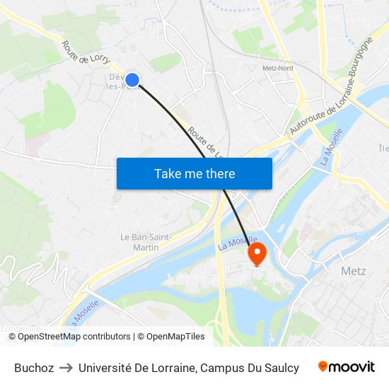 Buchoz to Université De Lorraine, Campus Du Saulcy map