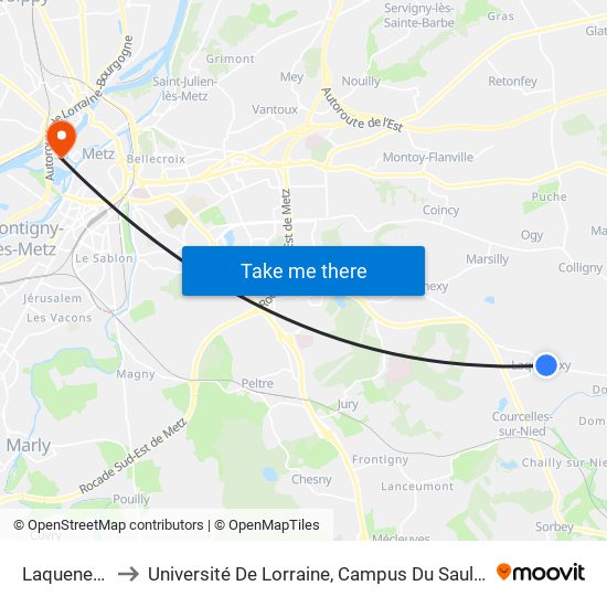 Laquenexy to Université De Lorraine, Campus Du Saulcy map