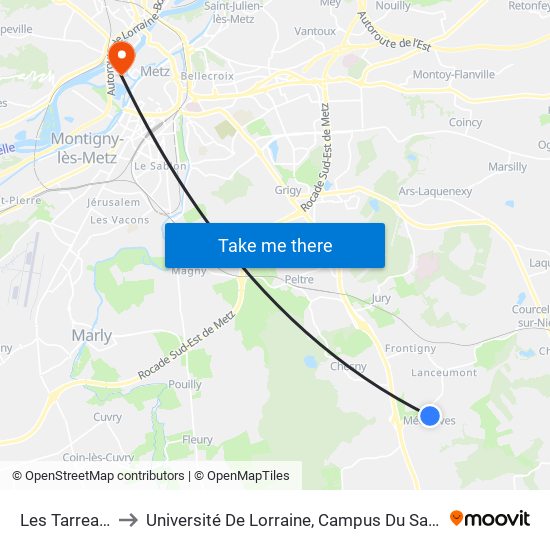 Les Tarreaux to Université De Lorraine, Campus Du Saulcy map