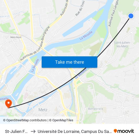 St-Julien Fort to Université De Lorraine, Campus Du Saulcy map