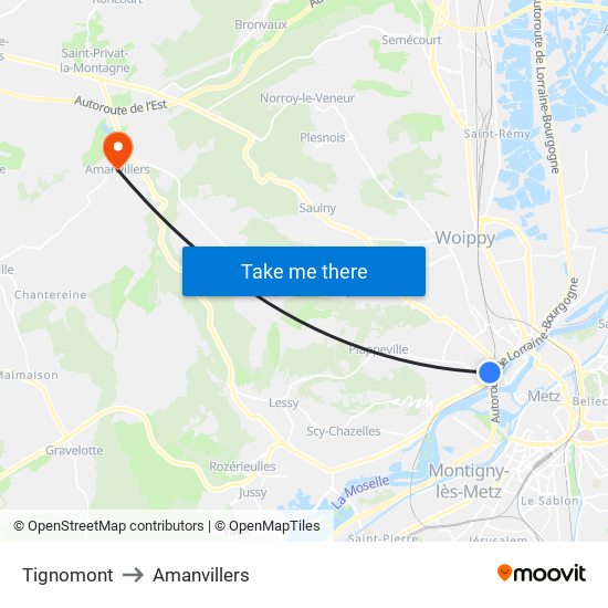 Tignomont to Amanvillers map