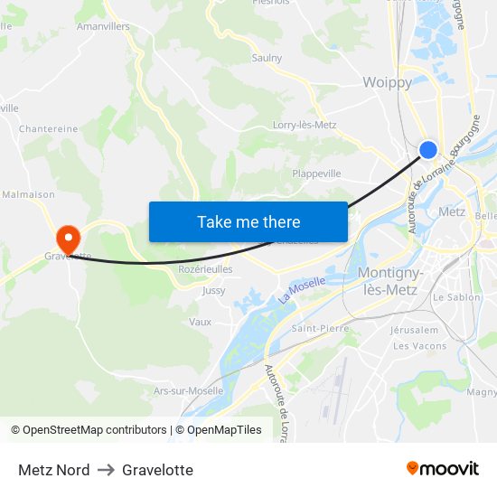 Metz Nord to Gravelotte map