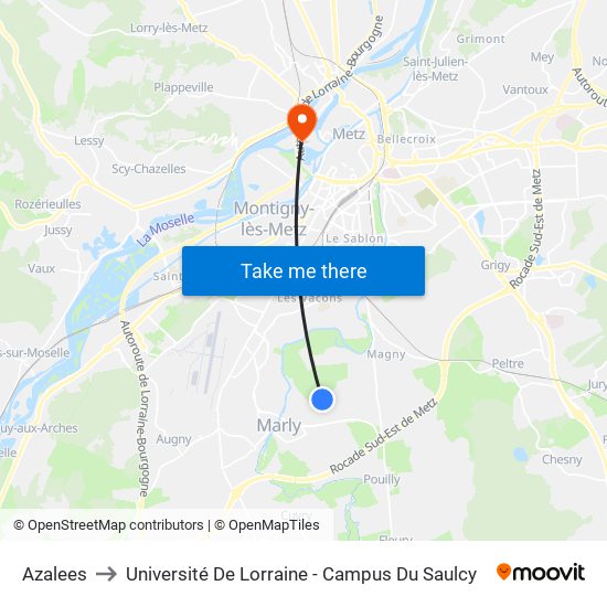 Azalees to Université De Lorraine - Campus Du Saulcy map