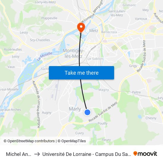Michel Ange to Université De Lorraine - Campus Du Saulcy map
