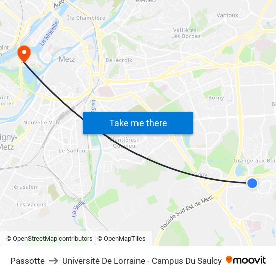 Passotte to Université De Lorraine - Campus Du Saulcy map