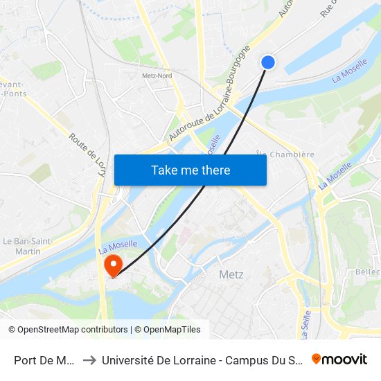 Port De Metz to Université De Lorraine - Campus Du Saulcy map