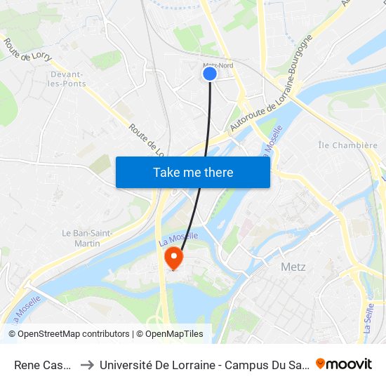 Rene Cassin to Université De Lorraine - Campus Du Saulcy map