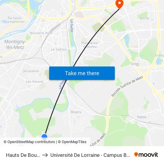 Hauts De Boutan to Université De Lorraine - Campus Bridoux map