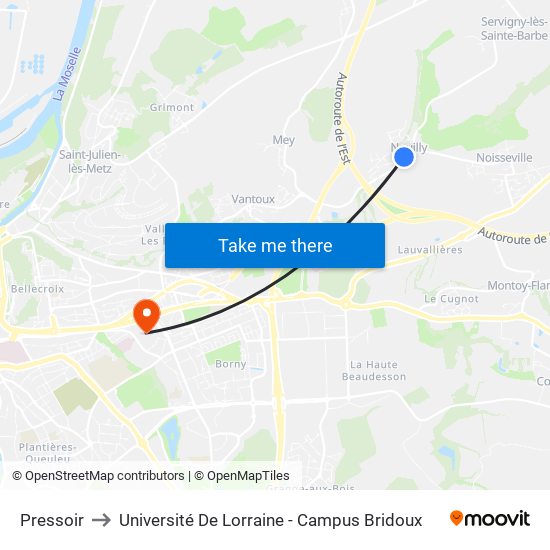 Pressoir to Université De Lorraine - Campus Bridoux map