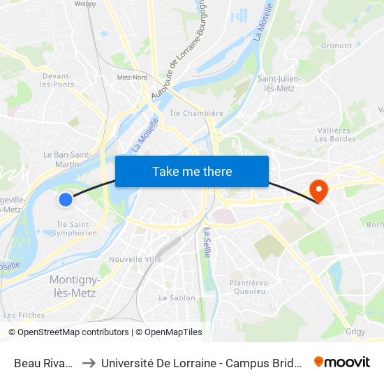 Beau Rivage to Université De Lorraine - Campus Bridoux map