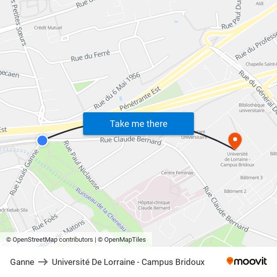 Ganne to Université De Lorraine - Campus Bridoux map