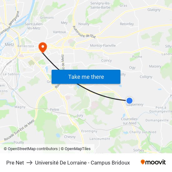 Pre Net to Université De Lorraine - Campus Bridoux map