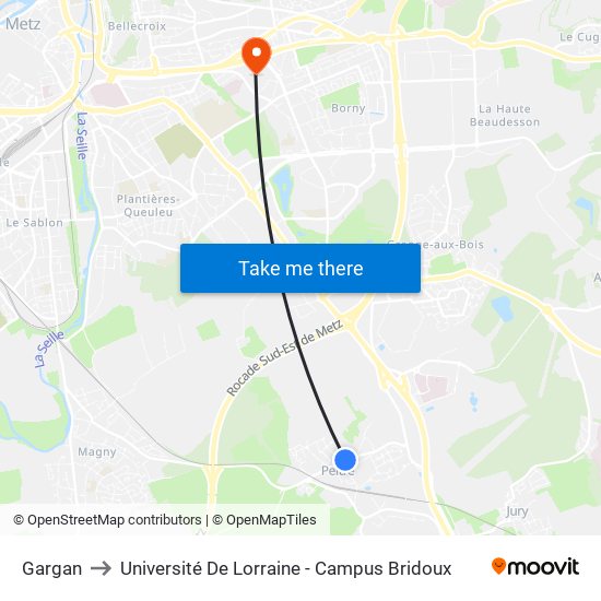 Gargan to Université De Lorraine - Campus Bridoux map