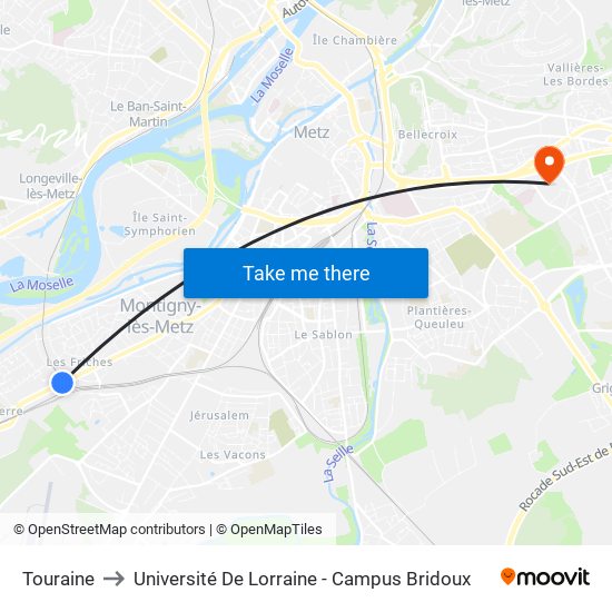 Touraine to Université De Lorraine - Campus Bridoux map