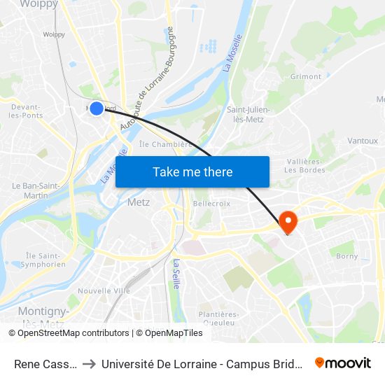 Rene Cassin to Université De Lorraine - Campus Bridoux map