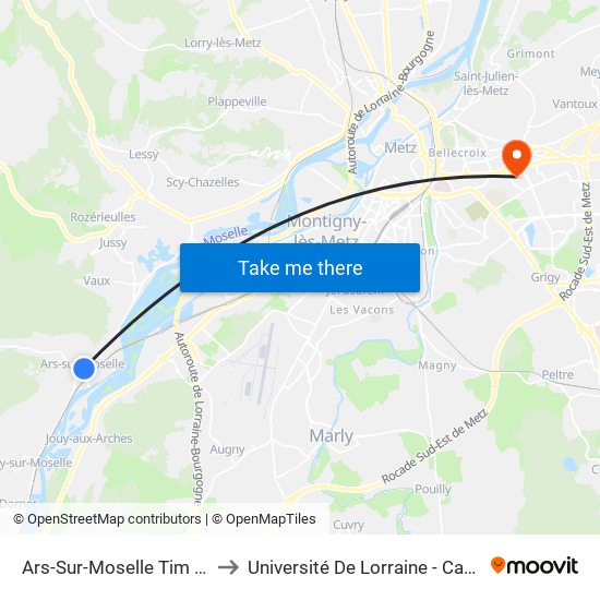 Ars-Sur-Moselle Tim République to Université De Lorraine - Campus Bridoux map