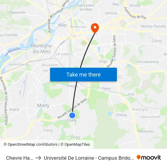 Chevre Haie to Université De Lorraine - Campus Bridoux map